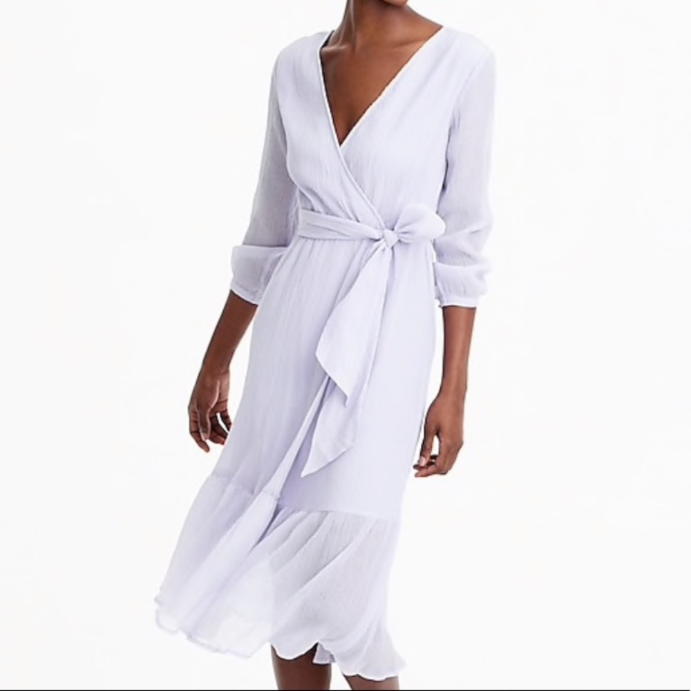 J Crew Point Sur Crinkle Cotton Faux Wrap Dress Lavender Periwinkle Small - Picture 1 of 8